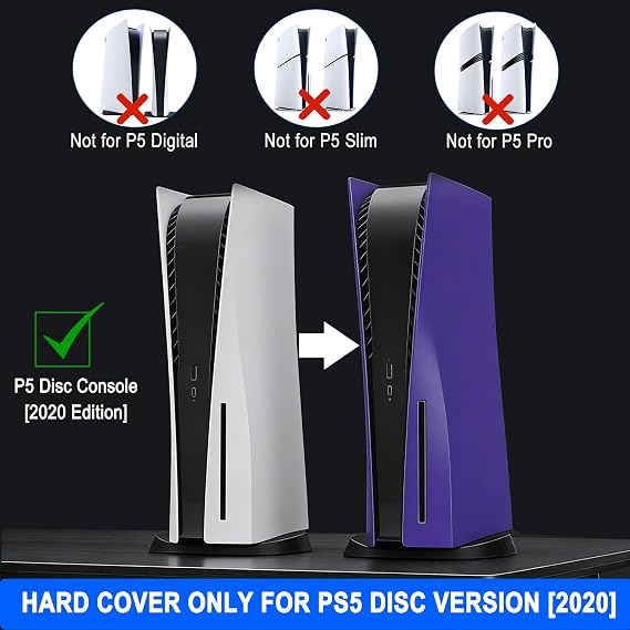 arVin Replacement Side Shell Plate for PS5, Replacement Cover for PS5 Disc Version Console, Dustproof Accessories for PS5 Console, ABS Case (Purple, Disc Version)