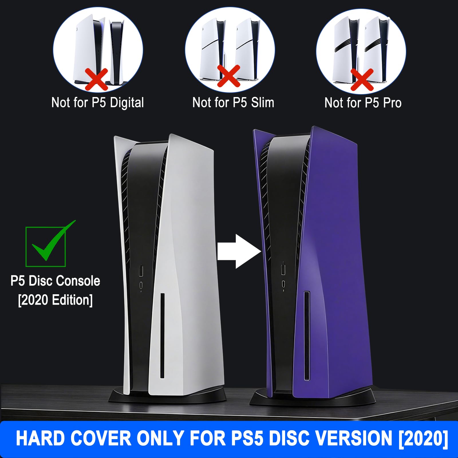 arVin Ersatz-Seitenschalenplatte für PS5, Ersatzabdeckung für PS5-Disc-Version-Konsole, staubdichtes Zubehör für PS5-Konsole, ABS-Gehäuse, Violett