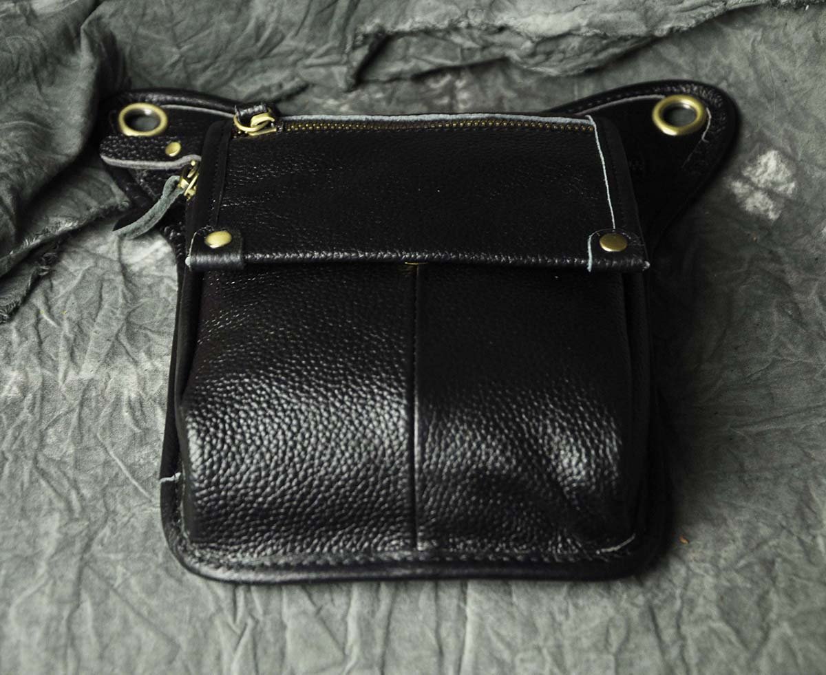 Le'aokuu Herren Echtes Leder Tasche Hüfttasche Beinbeutel Kleines Haken Tasche Messenger Bag 211-4 (211-4 czarny)