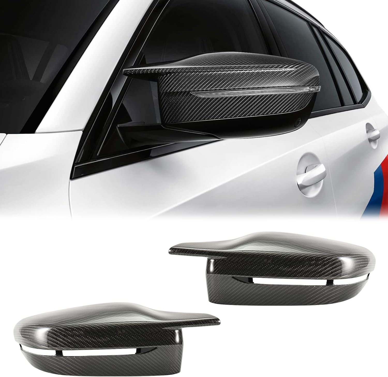 Real Carbon Fiber Side Mirror Cover Cap Compatible with BMW G11 G12 7 Series, G15 8 Series, G20 3 Series, G22 G23 I4 4 Series, G30 G31 G38 5 Series, G42 2 Series