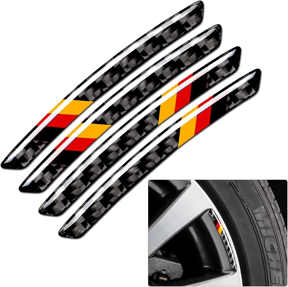 4PCS Universal Wheel Sticker,3D Tricolor Flag Emblem Badge for All Models,Universal Carbon Fiber Wheel Protection,Germany Flag Emblem for Audi BMW Mercedes Benz Volkswagen Accessories