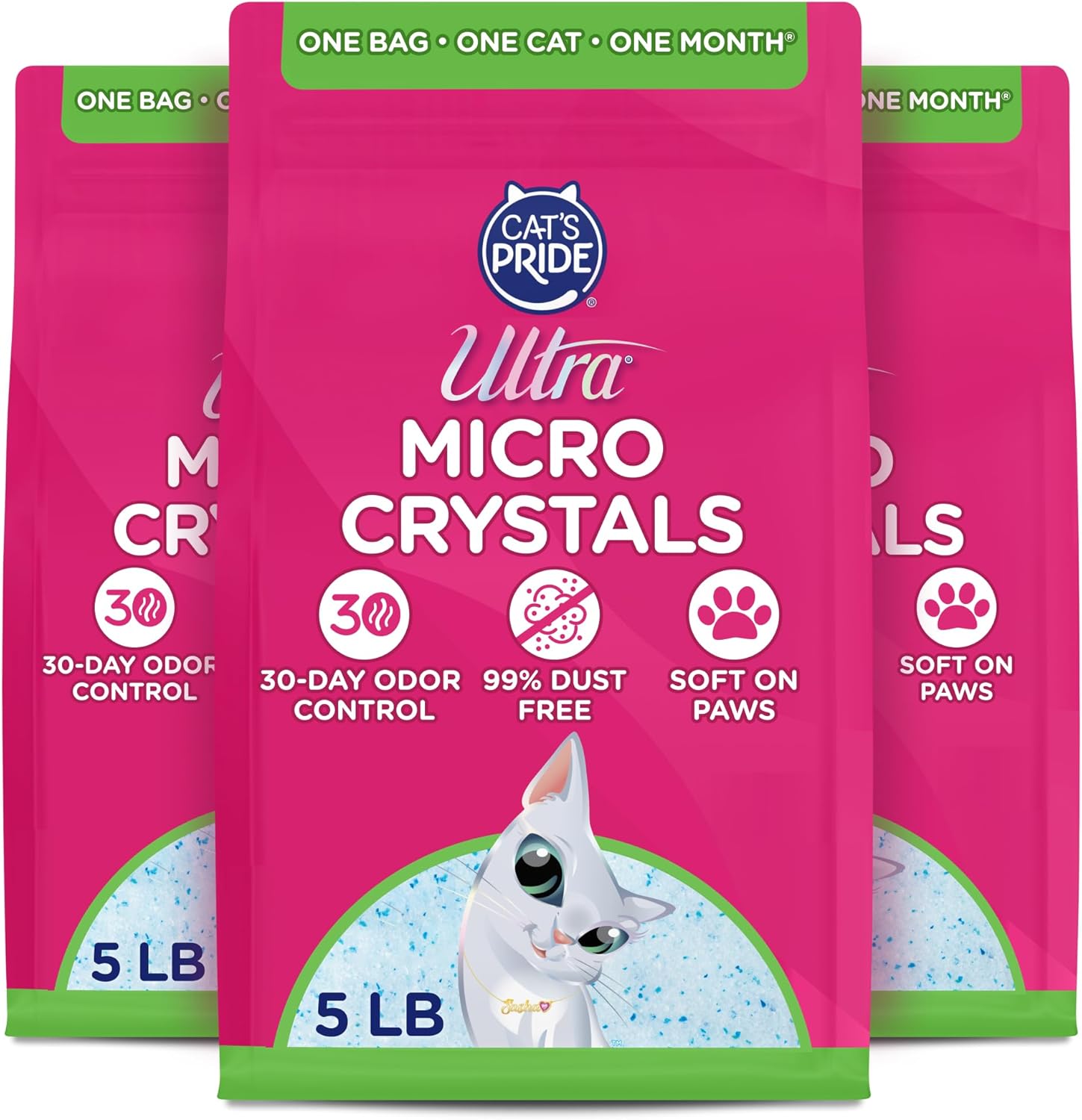 Ultra Micro Crystals Premium Cat Litter - 99.9% Dust Free, Soft on Paws, Fragrance Free - 15 Lbs. Total (3pk of 5 Lbs.)