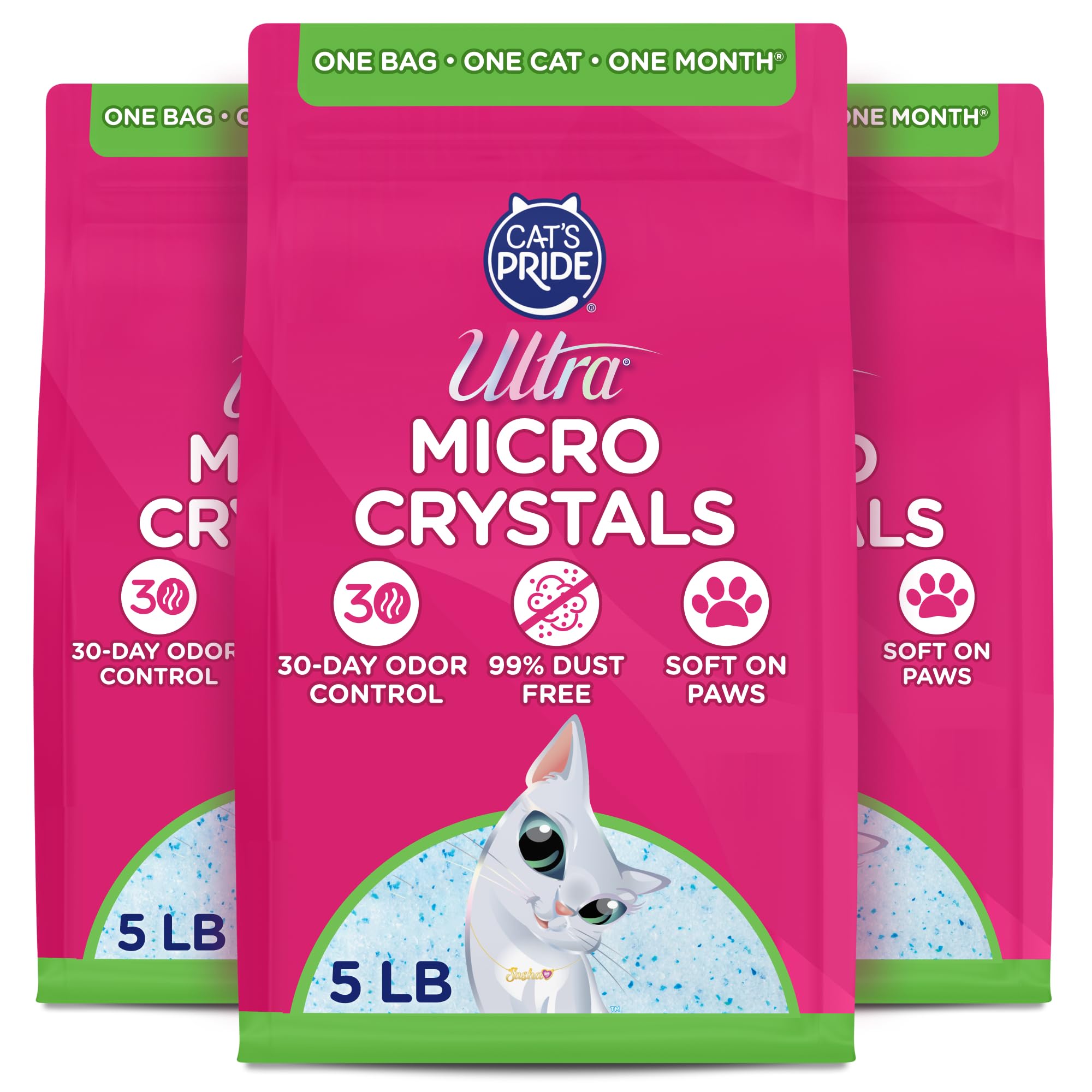 Ultra Micro Crystals Premium żwirek dla kotów – 99,9% wolny od kurzu, miękki na łapach, bez zapachu, 6,8 kg, łącznie (3 szt. po 2,3 kg)