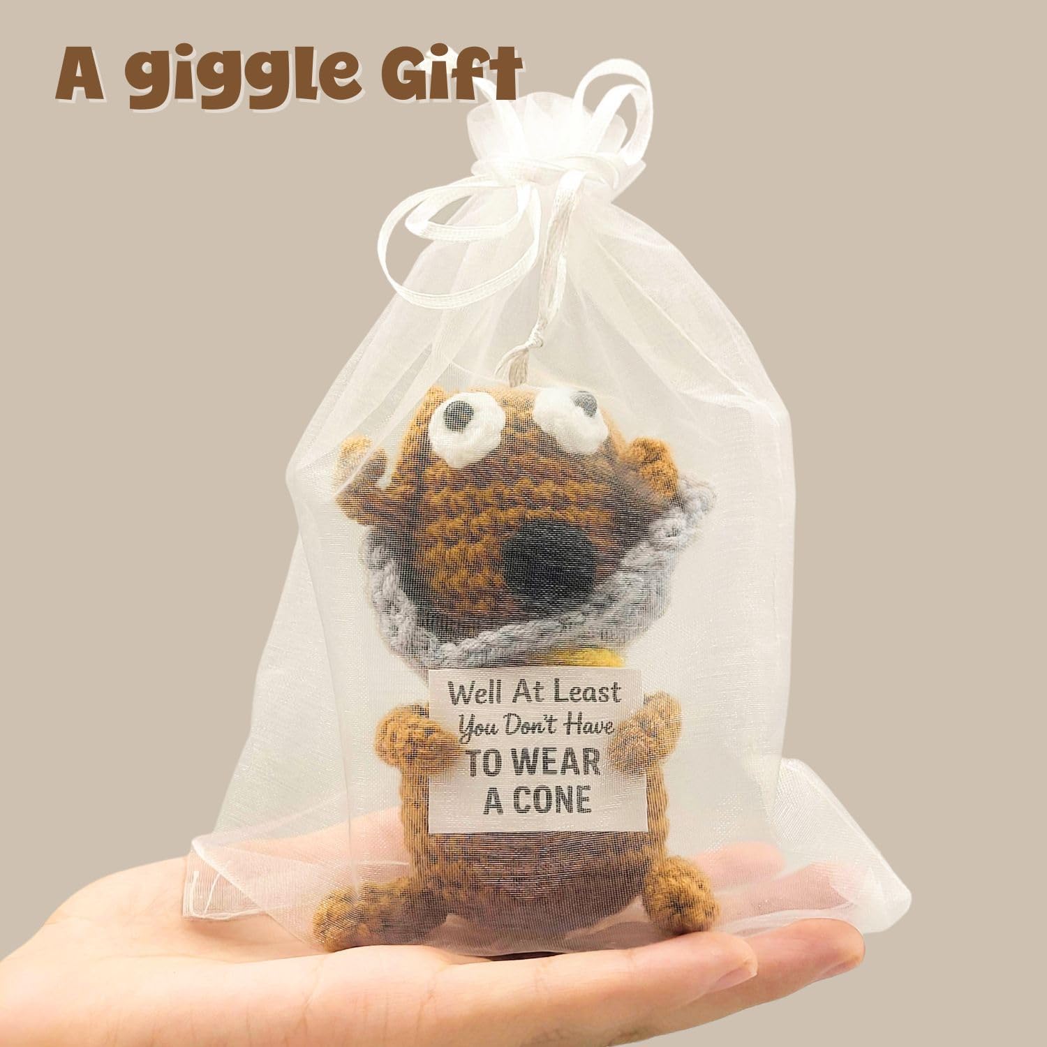 Well at Least You Don’t Have to Wear a Cone – Funny Crochet Dog Get Well Gift – 4.3" Handmade Plush – Post Surgery Recovery, Vasectomy Humor, Funny Retirement Gift - Image 6