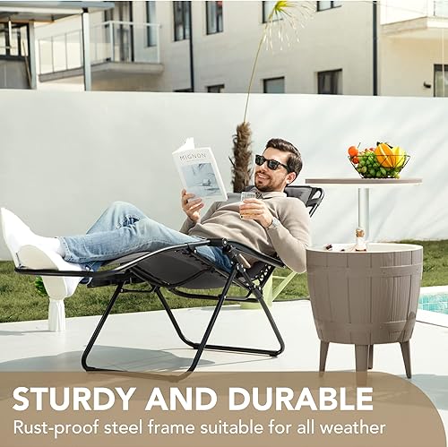 Vista 49 de Devoko Juego de 2 sillas reclinables ajustables plegables para patio con gravedad cero para el jardín con almohada Doble gris.