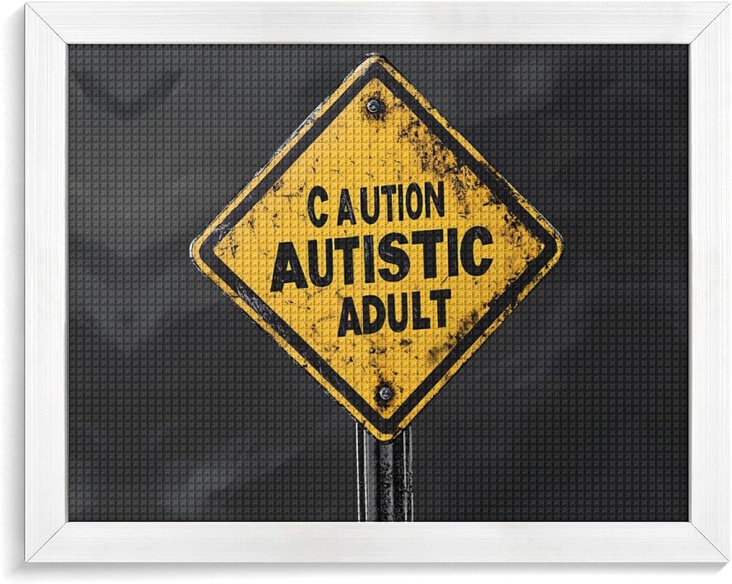 Caution Autistic Adult Printed Diamond 5D Painting Kits DIY Full Drill Crafts for Home Wall Decor 16x20 Inch Yellow Wood 50 * 40cm