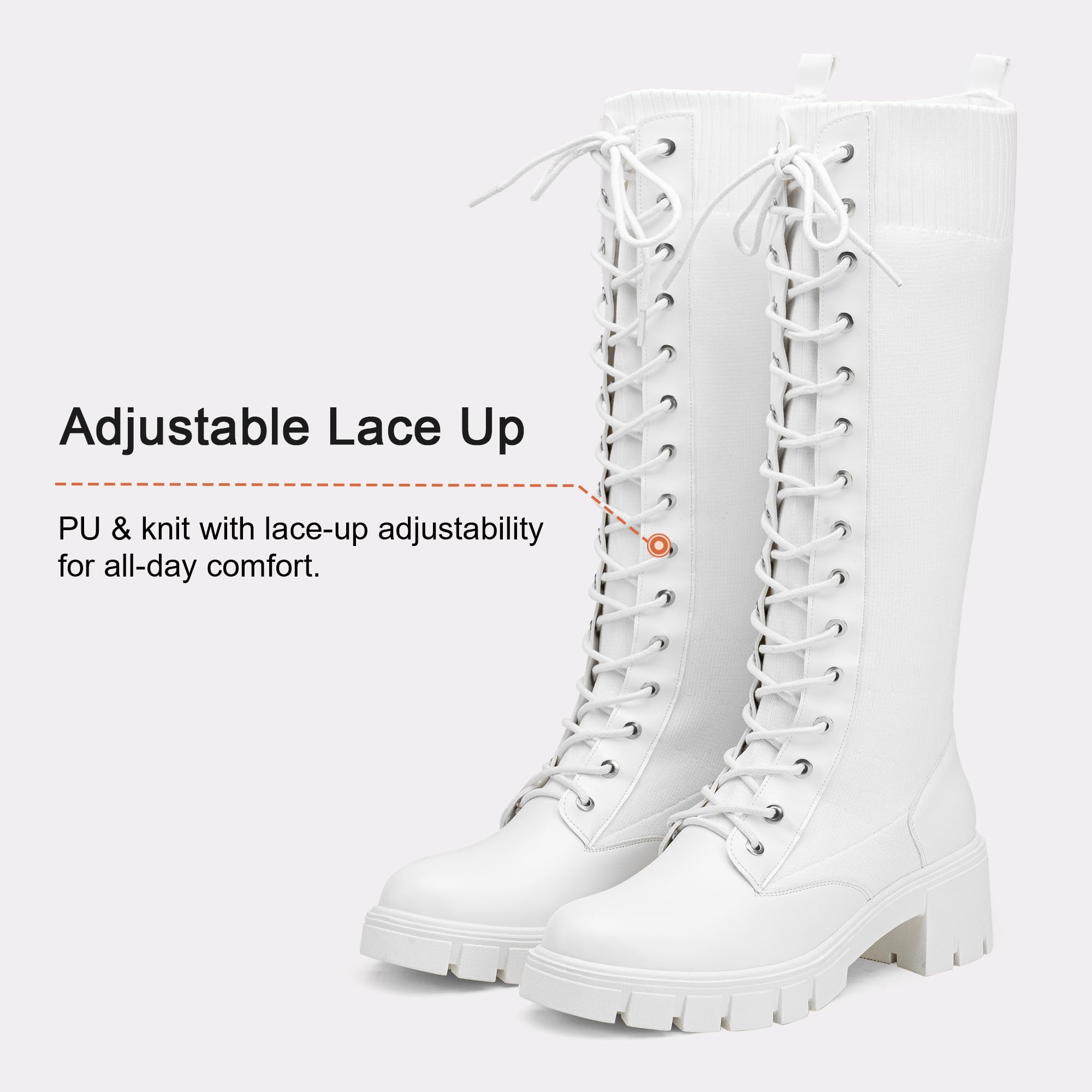 Vepose Women's 953 Knee High Combat Boots Chunky Platform Heel, Lace Up Gothic Punk Work Boots for Dresses and Jeans: 9 Black Pu