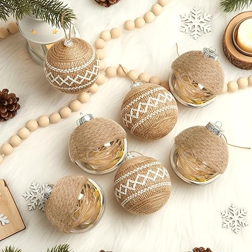 Miniatura 7 de XmasExp - Juego de adornos de bola de Navidad, 2.76 pulgadas, grandes, inastillables, transparentes, con brillantina, decoración de árbol de Beige