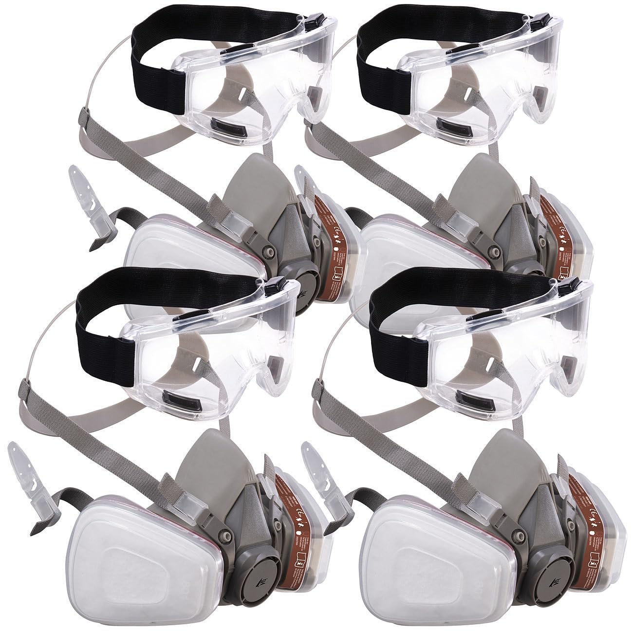 AGT Feinstaubmaske: 4er-Set Atemschutzmasken mit Schutzbrille, je 2 Gas- & Partikelfilter (Atemschutzmasken für Industrie, Staubfilter Maske)