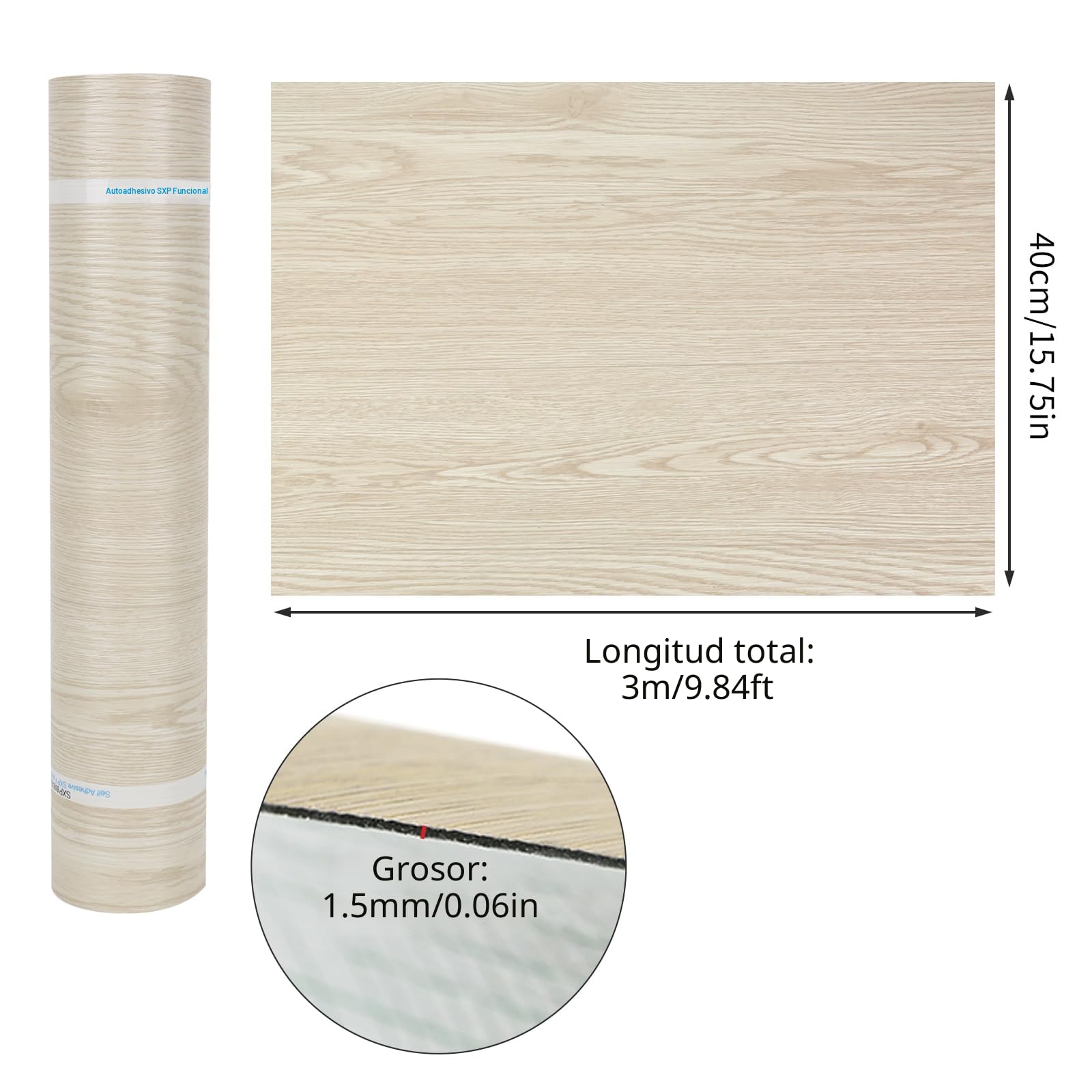 Revestimiento de Suelo de PVC Autoadhesivo, Suelo de Vinilo Decorativo Efecto de madera, 15mm Grosor, Antideslizante, Impermeable, 40 x 300cm, 1,2 m (Madera Beige-amarillo)