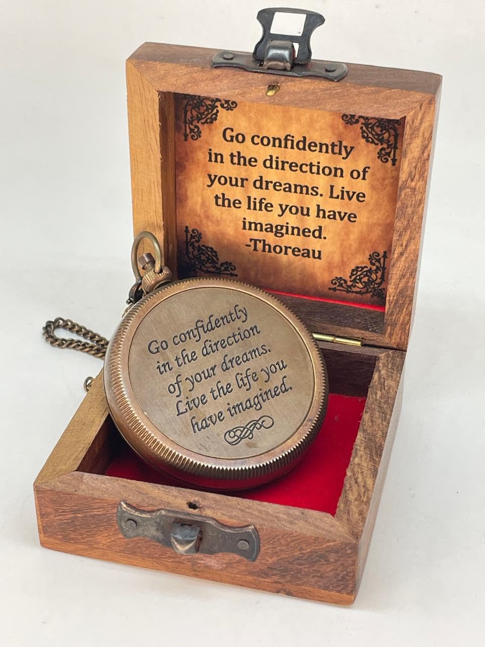 AdamCrafts Nauticle Compass, Elegant Brass Compass with Engraved Pocket Sundial, Perfect Brass Decorative Objects, Timeless Navigation Perfect Brass Gifts for him. (with Chain)