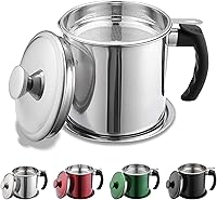 Kyraton 48 oz Stainless Steel Bacon Grease Container with Strainer, Lid & Handle - Rust-Proof Oil Storage for Frying Grease
