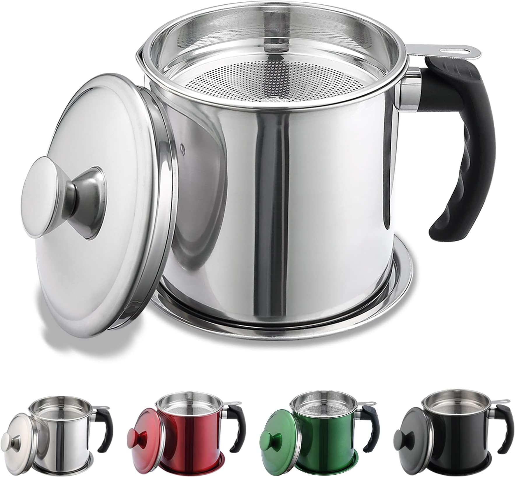 Kyraton Bacon Grease Container With Strainer, 48 oz Stainless Steel Oil Conta...
