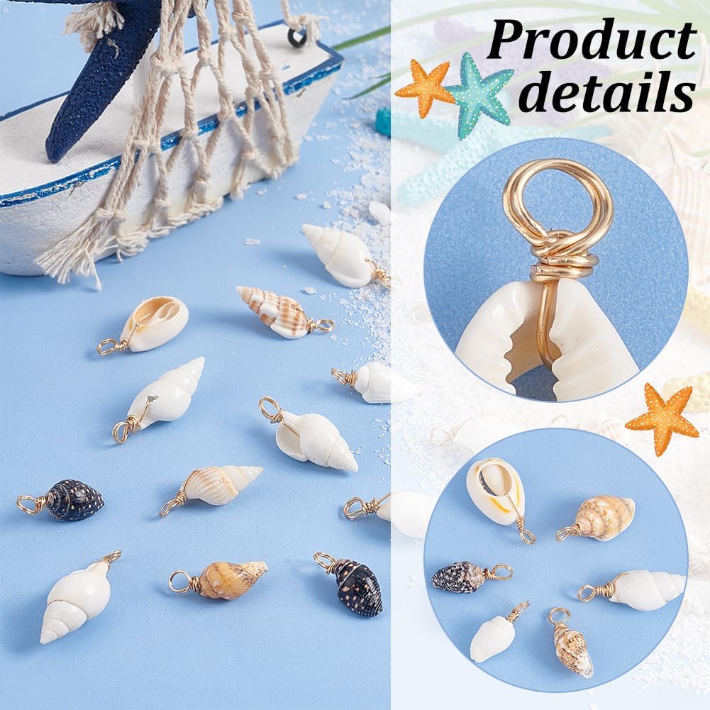 PH PandaHall Shell Pendants Spiral Seashells Craft Charms Cowrie Sea Shells Pendant Natural Shell Charms Conch Shells with Loop Bail - Image 4