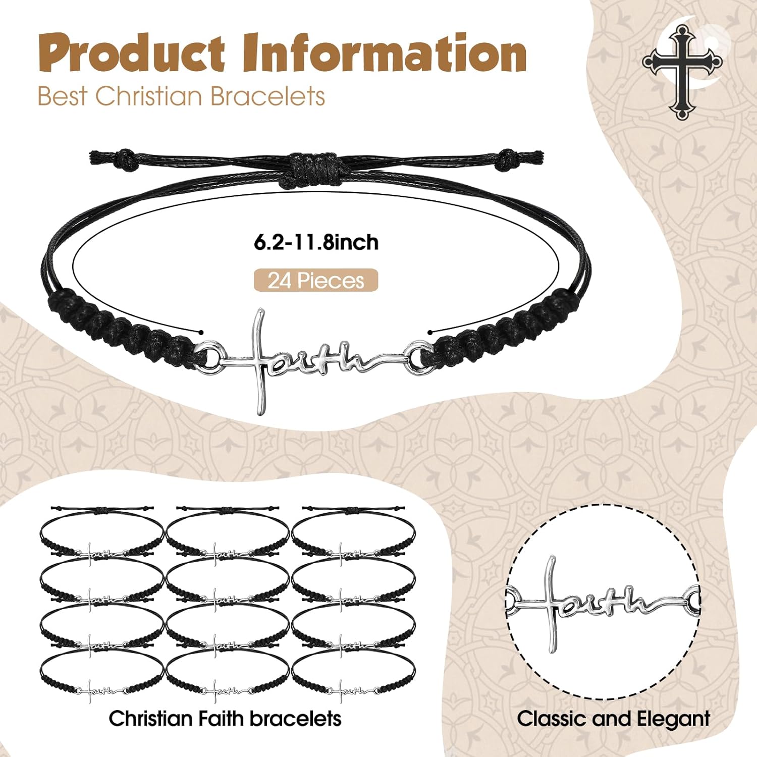 Landical Christmas Christian Faith Bracelet Bulk for Women Religious Adjustable Cross Bracelets Gifts with Positive Card - Image 2