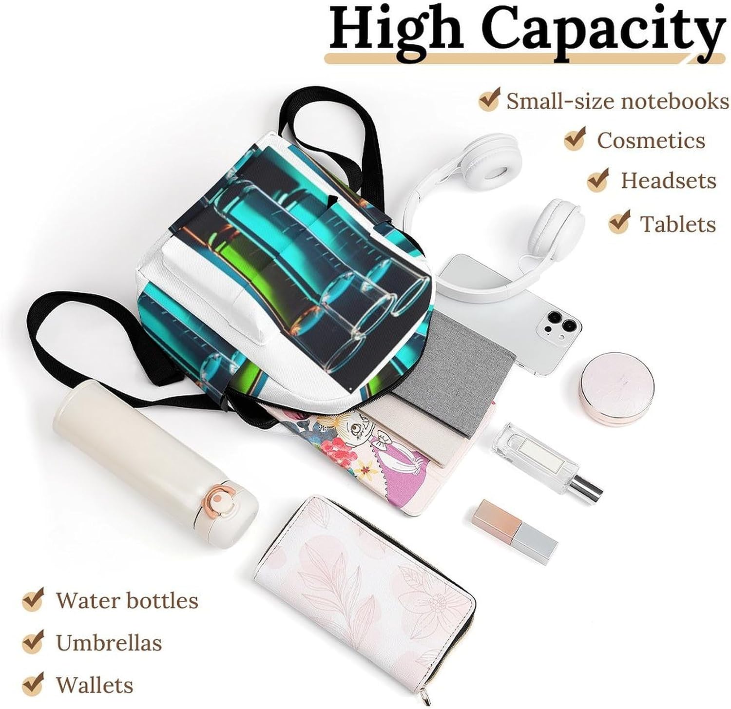 Waterproof Mini Backpack for Women - 10 Inch Oxford Lightweight Daypack Cute Bag Small Daypack Chemistry Test Tube Small Backpack Purse for Travel Work Weekender