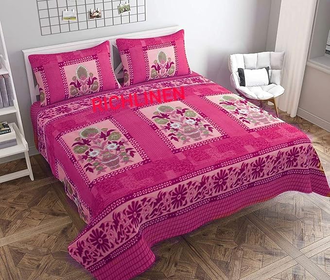 YETLI Gamla Fleece Woollen Polar 1 Double Bedsheet with 2 Pillow Covers Size (90 x 100 inch) Pack of 1 Pcs, (MB2162 Pink