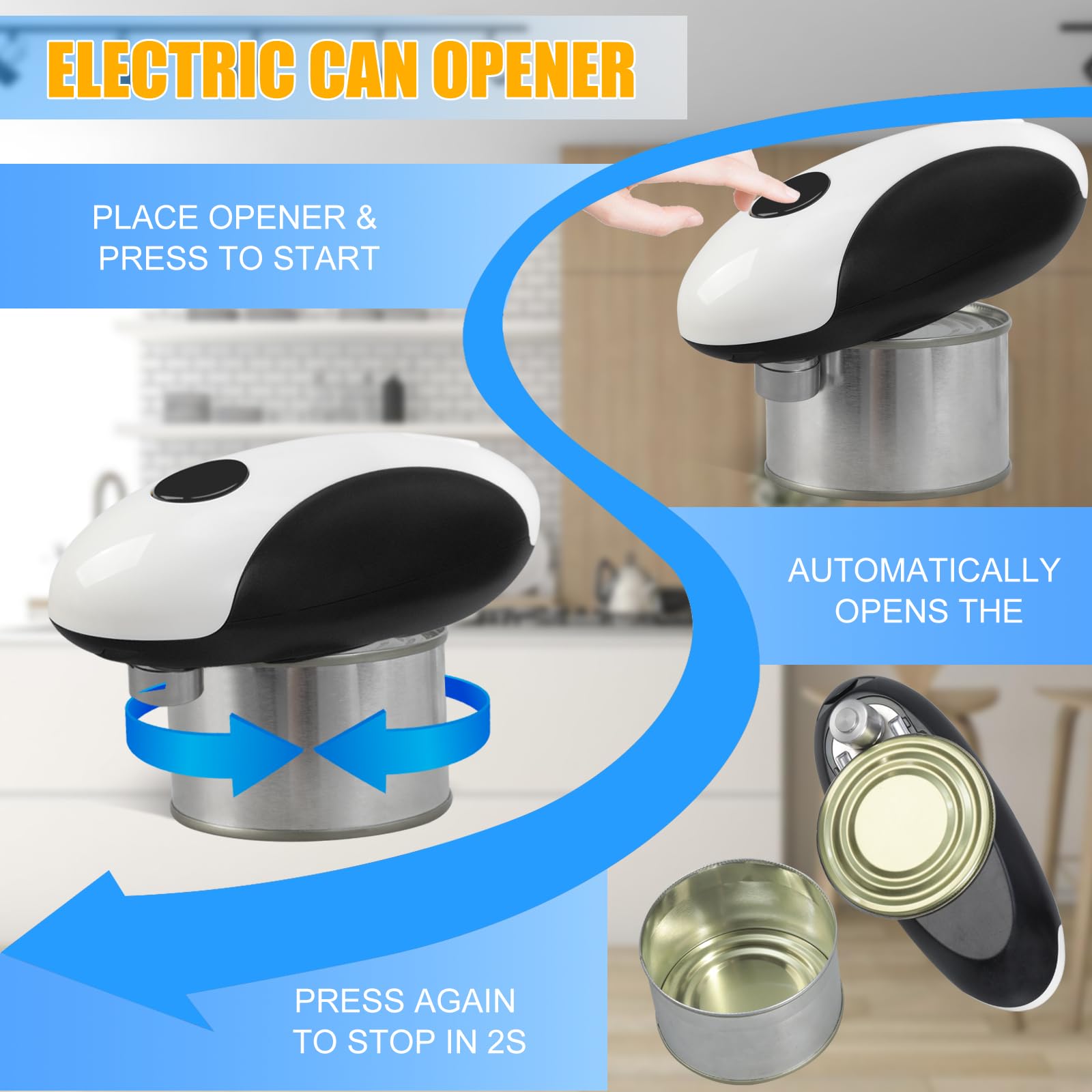 Electric Can Opener,USB Rechargeable Can Opener,One-Touch Cordless Can Opener,Smooth Edge,Hands Free,Food Safety,Automatic Kitchen Gadget,Battery Operated,Opens Almost Any Cans
