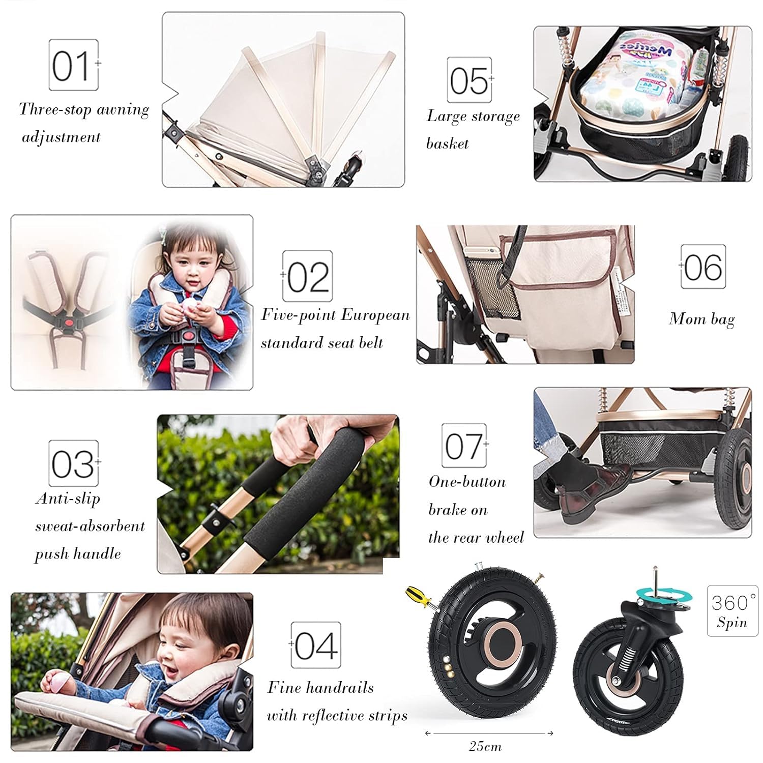 Rieort Poussette jumelle Portable en Alliage d'aluminium poussettes Tandem Roues verrouillables Chariot Poussette Dossier réglable bébé Poussette