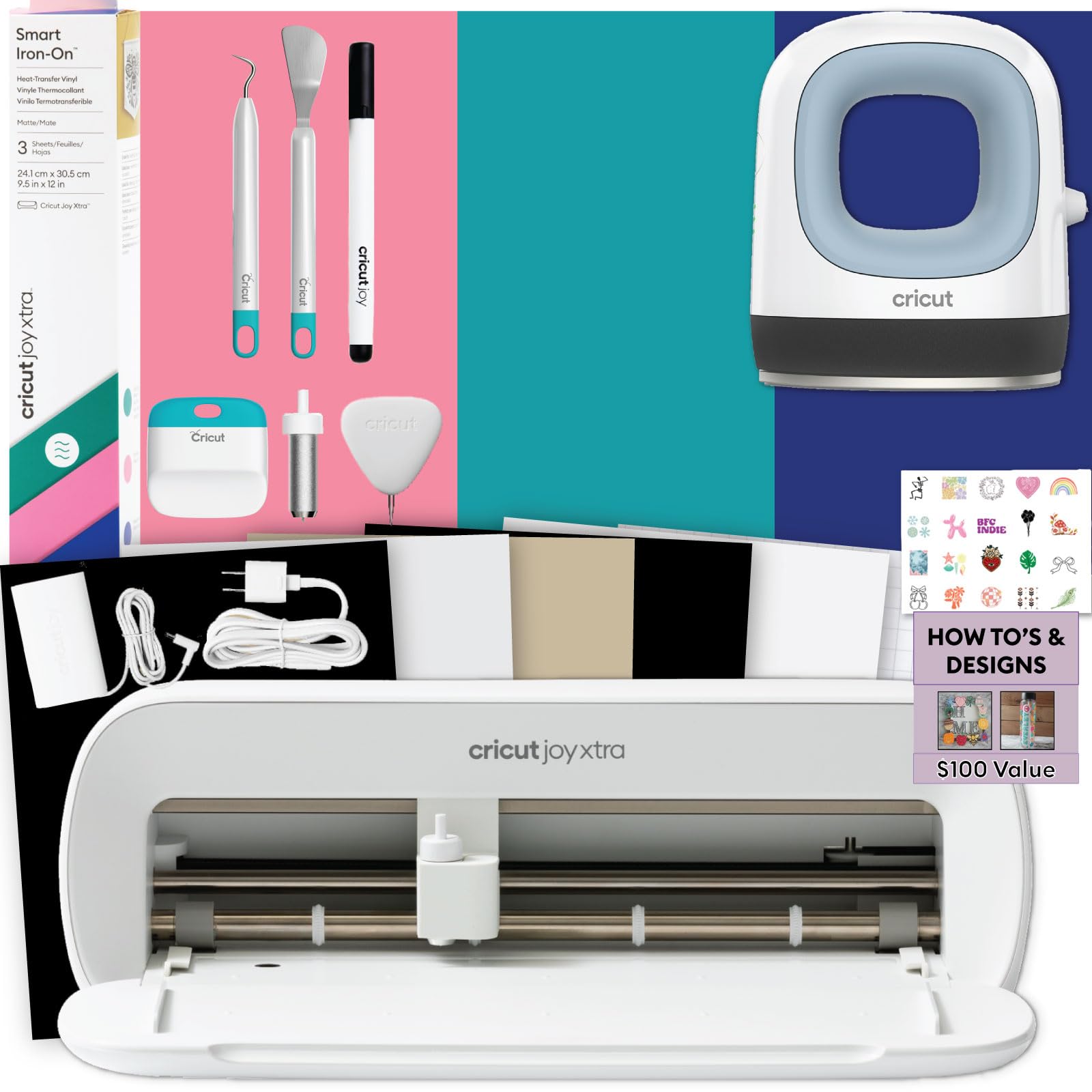 Cricut Joy Xtra Cutting Machine T-Shirt Making Bundle with Mini EasyPress Heat Press - Includes Smart Iron-On Materials, Tools & Heat Transfer Vinyl Design Guides - die cutting and embossing | Mubboo