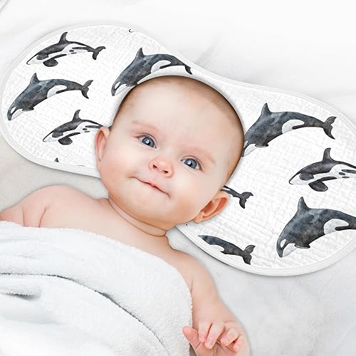 Miniatura 6 de vvfelixl Juego de 4 paños para eructos para bebé, orca asesina, ballena, recién nacido, algodón para eructos