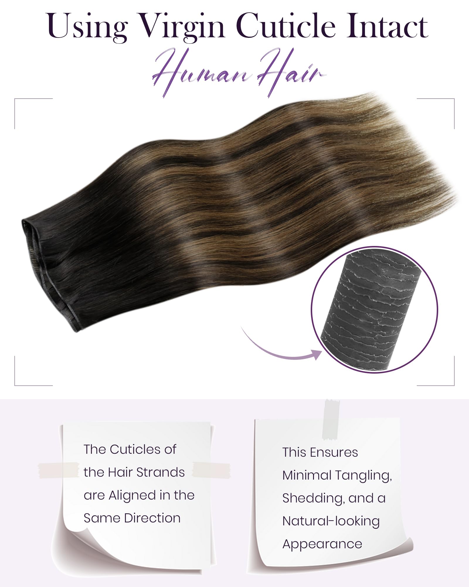LaaVoo Invisible Weft Hair Extensions Real Human Hair 20 Inch 60g Balayage Darkest Brown to Light Brown Undetectable Double Weft Weave Remy Extensions #2/8/2 - Image 2