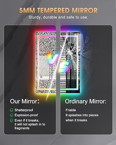 Miniatura 5 de oneup Espejo de baño LED RGB de 24 x 36 pulgadas con luces, espejo de baño que cambia de color RGB, espejos de tocador iluminados para pared,