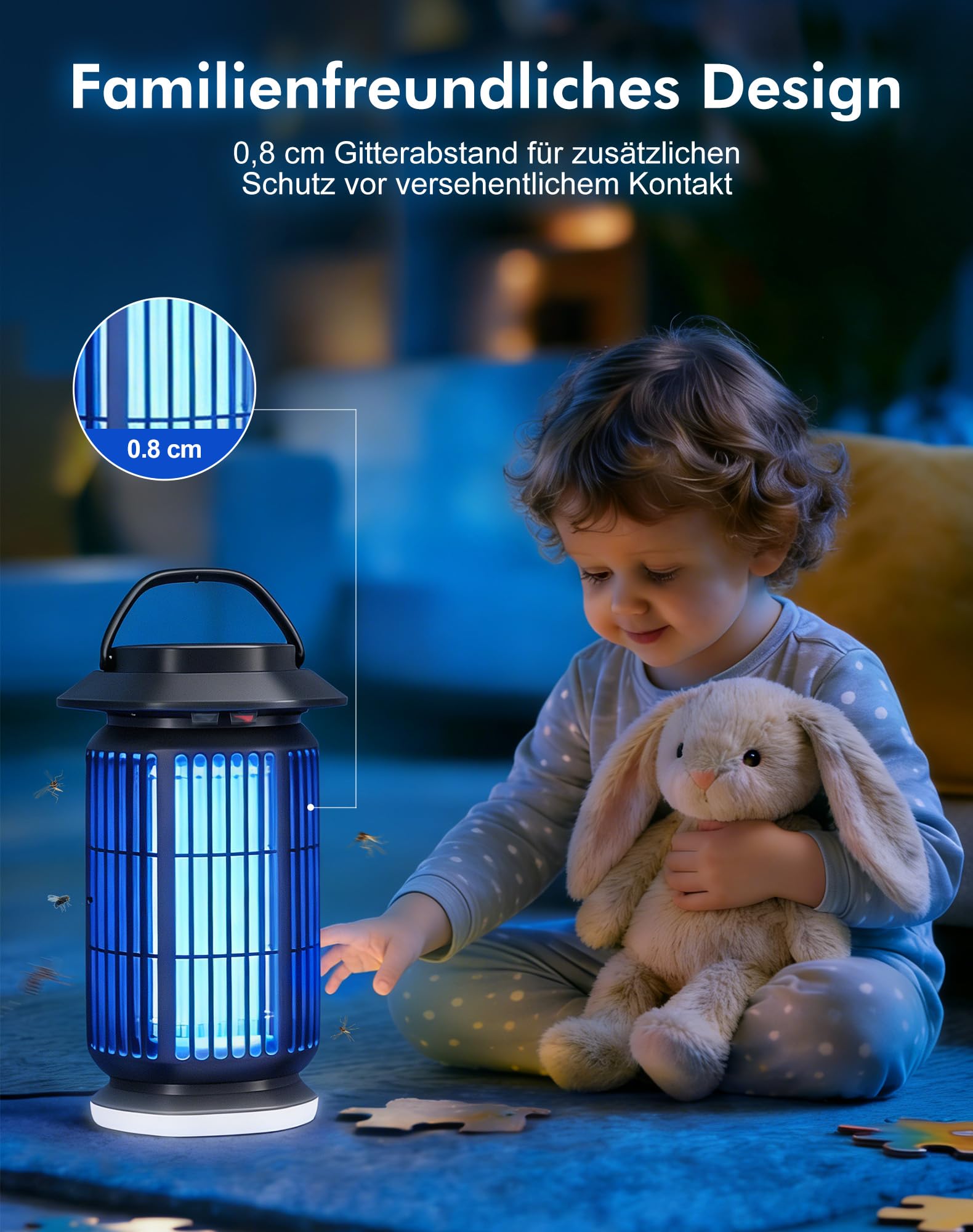 Insektenvernichter Elektrisch mit LED Licht, 4000V Mückenlampe Innen & Außen, 365nm UV Mückenfalle, IPX4 Wasserdicht, 100㎡ Abdeckung Fliegenfalle Lampe für Schlafzimmer, Balkon & Camping
