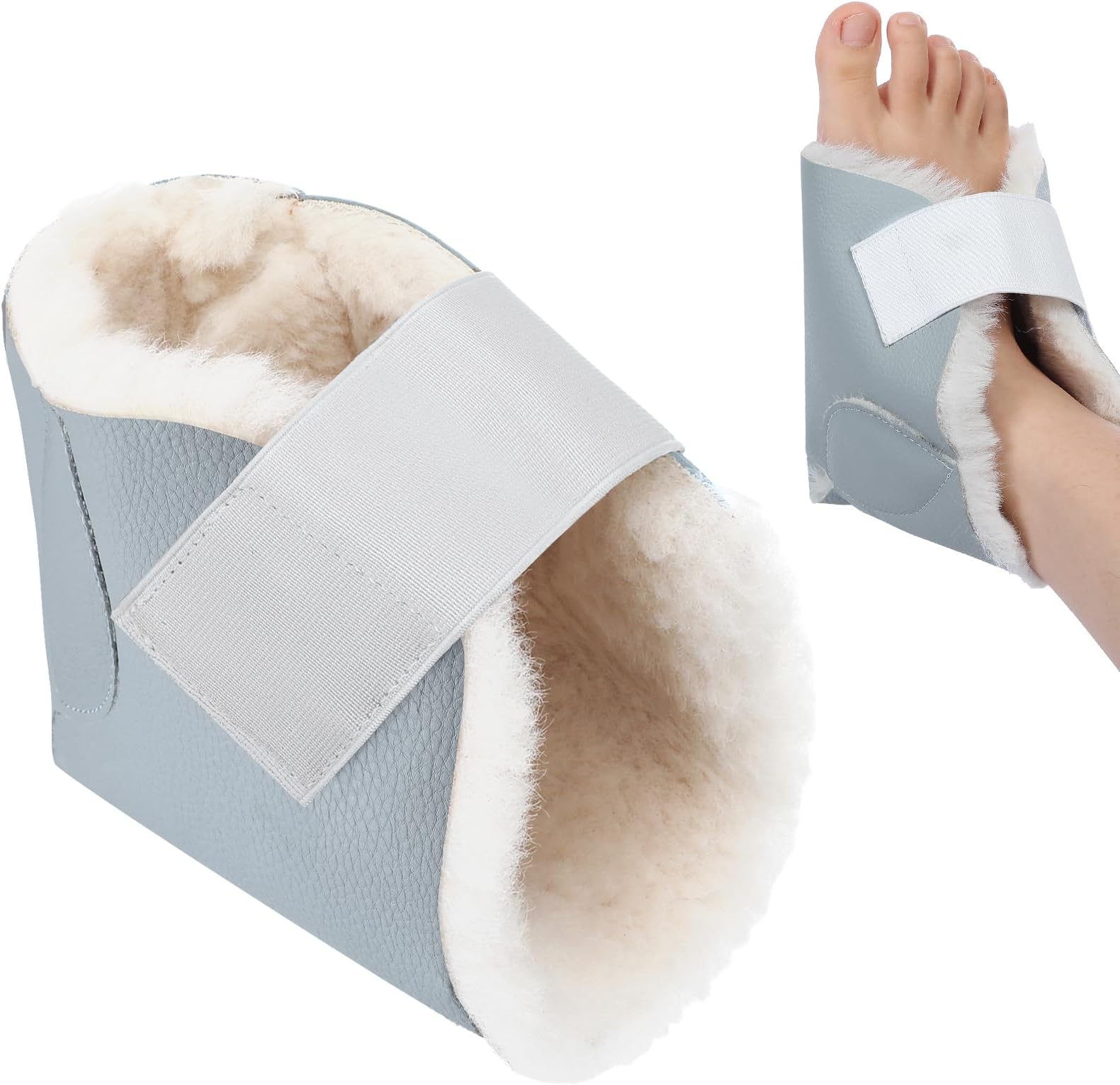 1 Pcs Heel Protector for Pressure Sores Boot Sheepskin Heel Pad Soft Foot Cushions Pad Adjustable Foot Pillows with Securing Strap for Protect Feet Ankle Pressure Bed Sores(Blue)