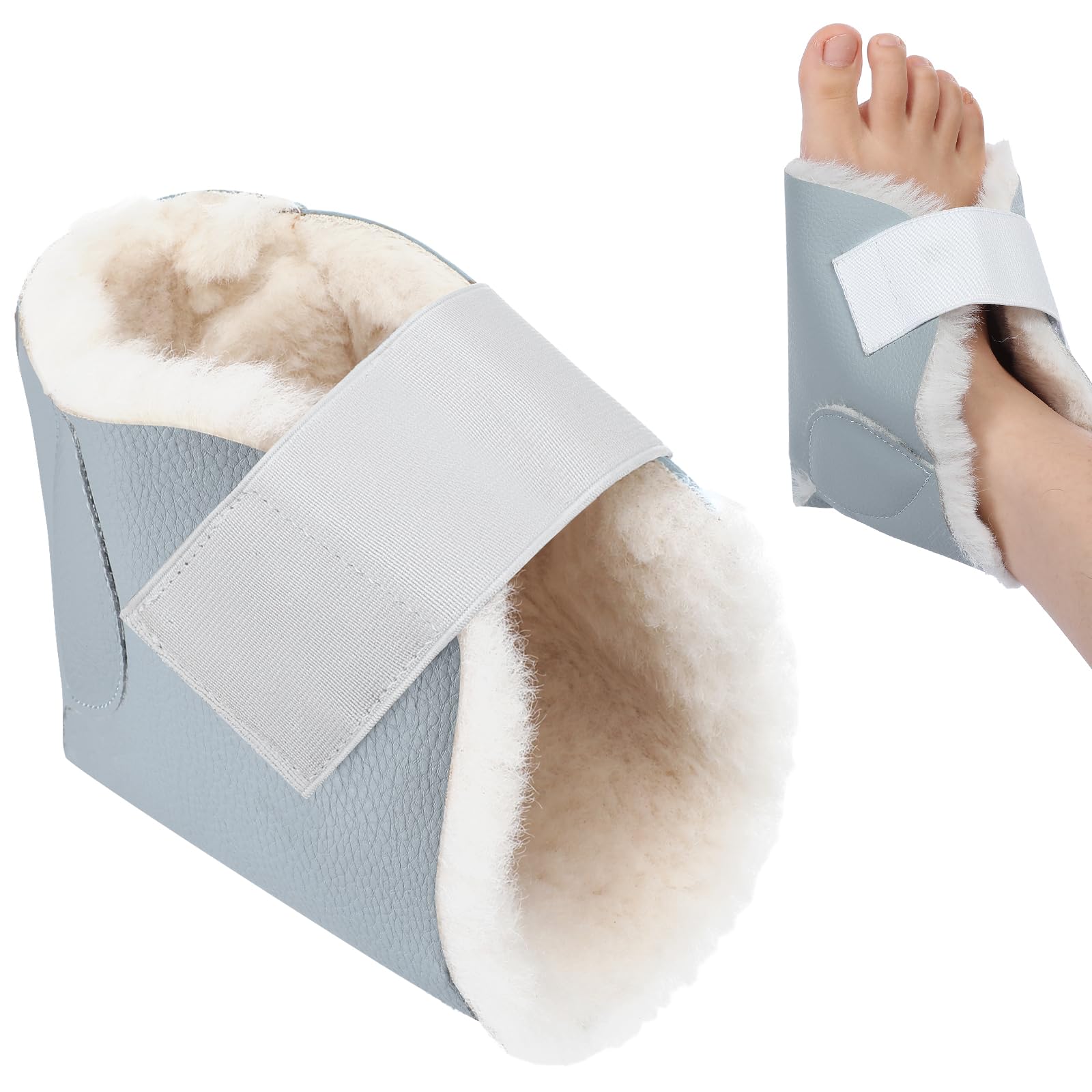 1 Pcs Heel Protector for Pressure Sores Boot Sheepskin Heel Pad Soft Foot Cushions Pad Adjustable Foot Pillows with Securing Strap for Protect Feet Ankle Pressure Bed Sores(Blue)