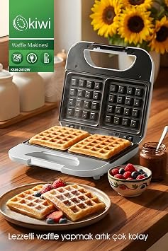Kiwi Ksm-2405W Waffle Makinesi | Yapışmaz Plaka & Otomatik Kapanma & Dikey Saklama Beyaz