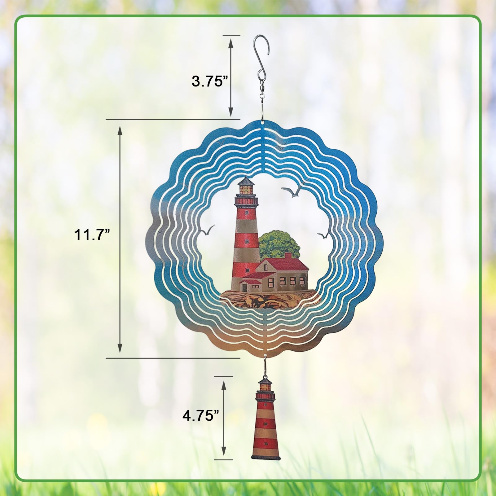 Molinillo de viento de faro, molinillos de viento de metal para exteriores, decoración de playa colgante de doble cara 3D para interiores, exteriores, regalos únicos para mujeres
