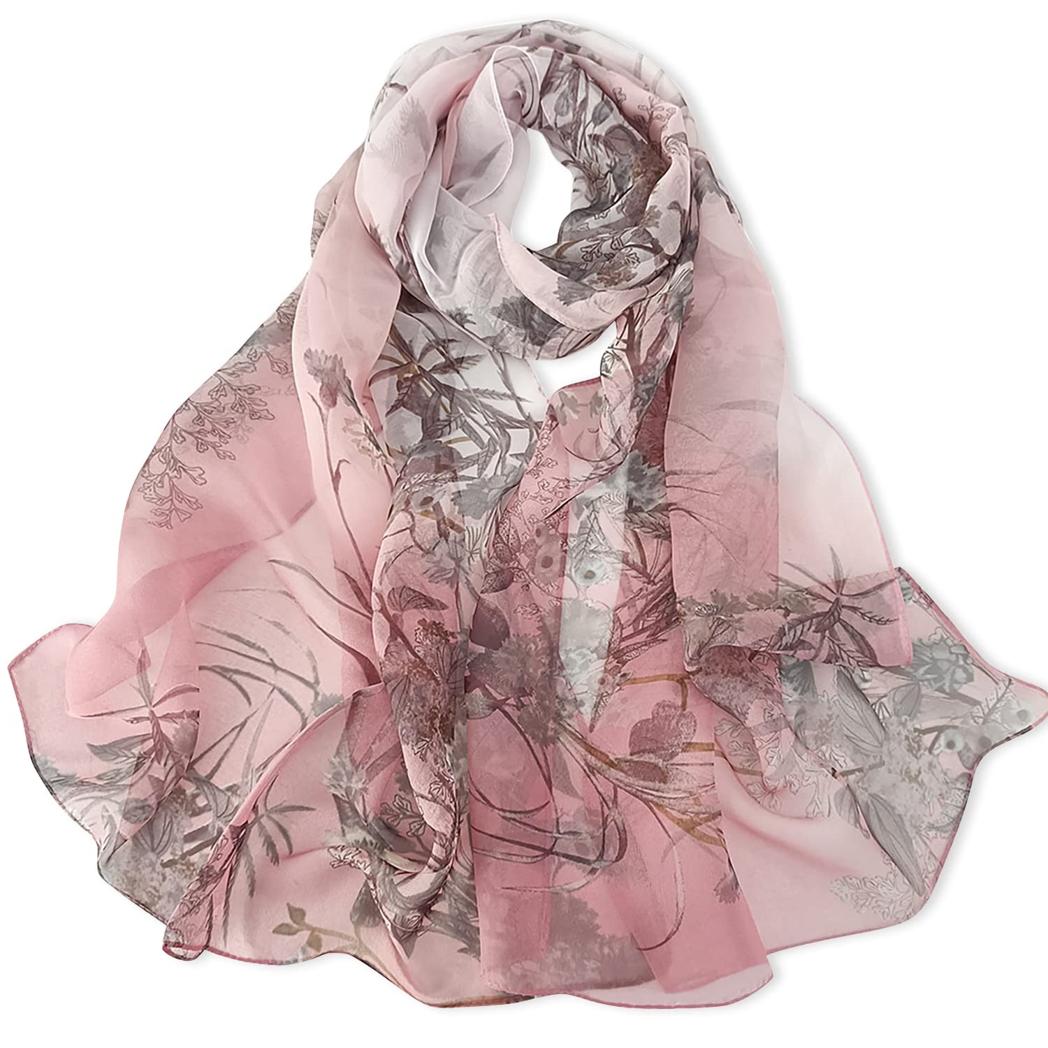 Women Soft Floral Print Shawl Chiffon Sheer Scarf