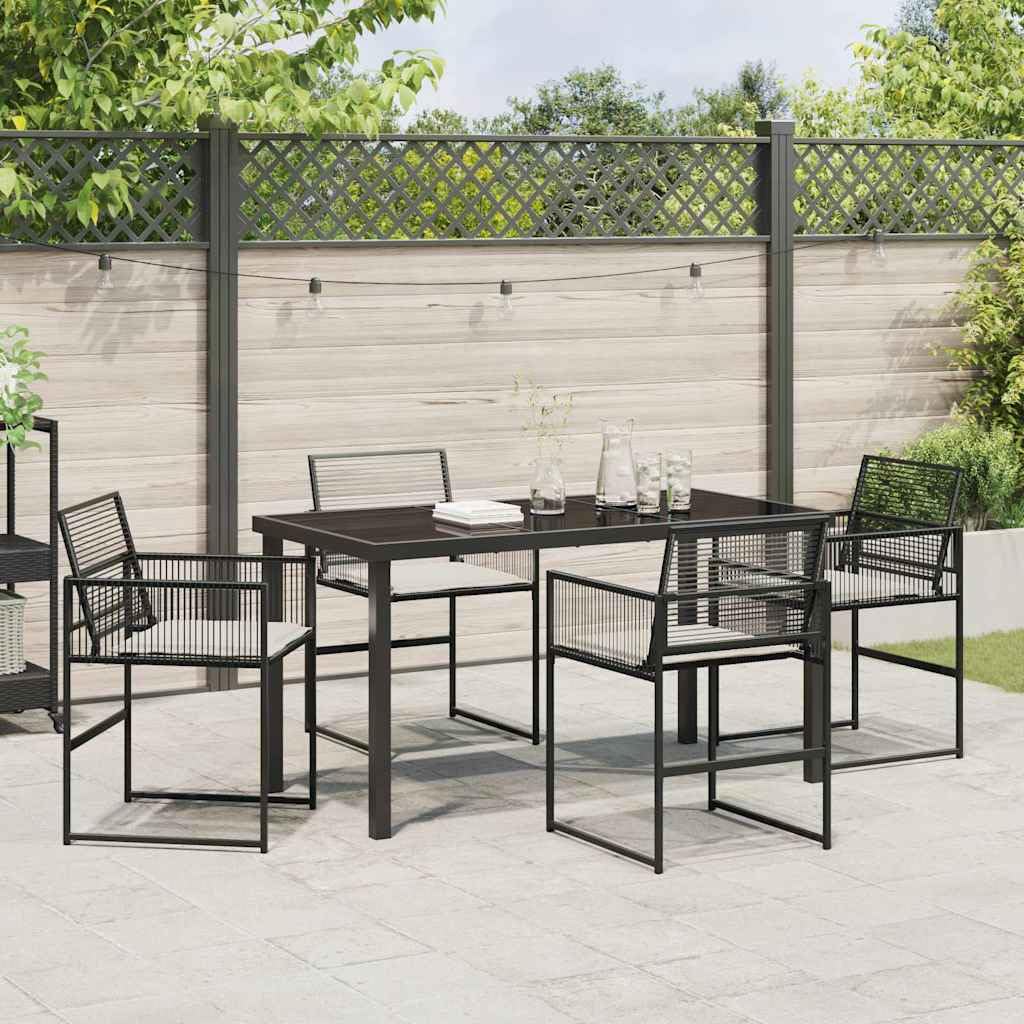 Set da Pranzo da Giardino 5 Pz in Polyrattan con Tavolo Nero | Struttura pieghevole salvaspazio con piano in vetro temperato, ideale per cene all'aperto su terrazzo o patio.