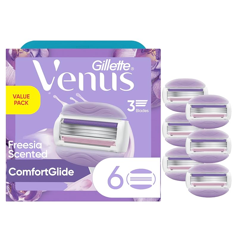 Refis de Lâminas Gillette Venus ComfortGlide Freesia com 3 lâminas para cabos Venus, Pacote com 6 cartuchos