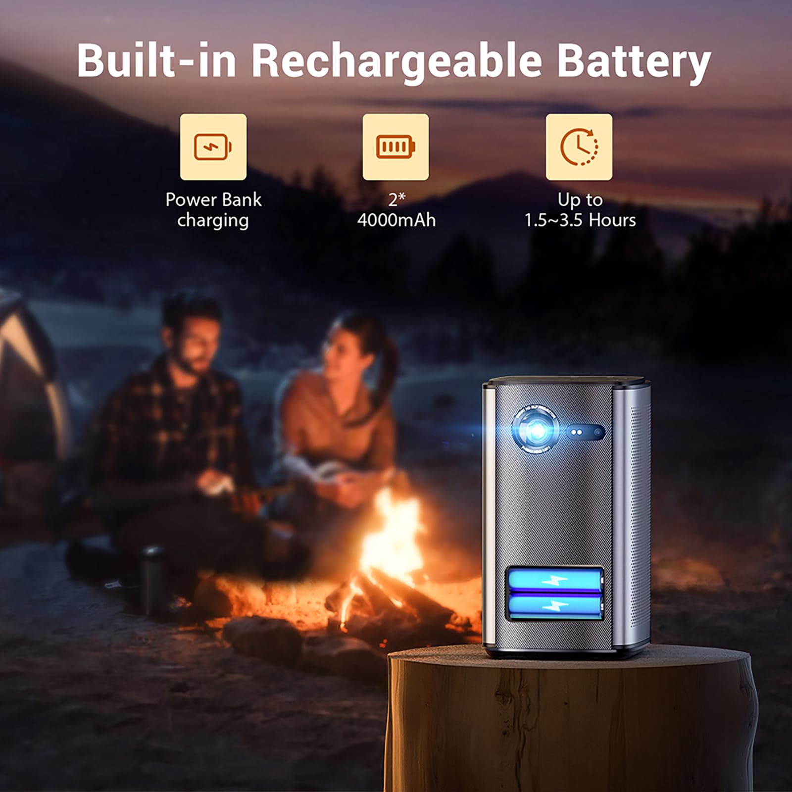 BYINTEK P70 Mini Proiettore 3D Corpo in Metallo, HD LED Wifi Proiettore Portatile Alimentato a Batteria, Supporta 1080P 4K, Sistema Operativo Android 9.0, Display Wireless, con Custodia e Treppiede