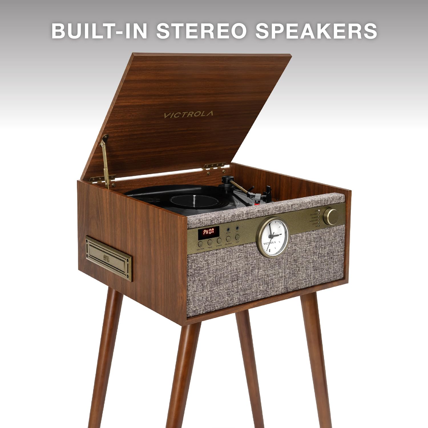 Victrola Century Tourne-disque vinyle 6 en 1 et centre de musique – Plateau tournant à 3 vitesses, lecteur CD et cassette, VINYLSTREAM, Bluetooth et auxiliaire 3,5 mm, tourne-disque avec haut-parleurs