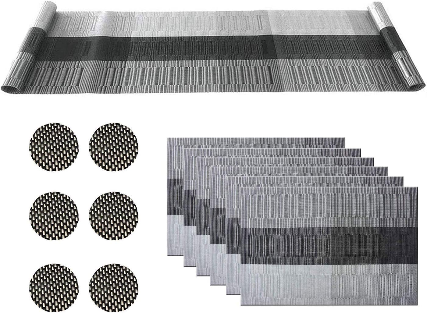 Placemats,Christmas Table Mats,Table Mats and Coasters Set of 6 with Table Runner 180cm,Table Mats Set of 6,Resistant Anti Slip Table Place Mats for Home Restaurant