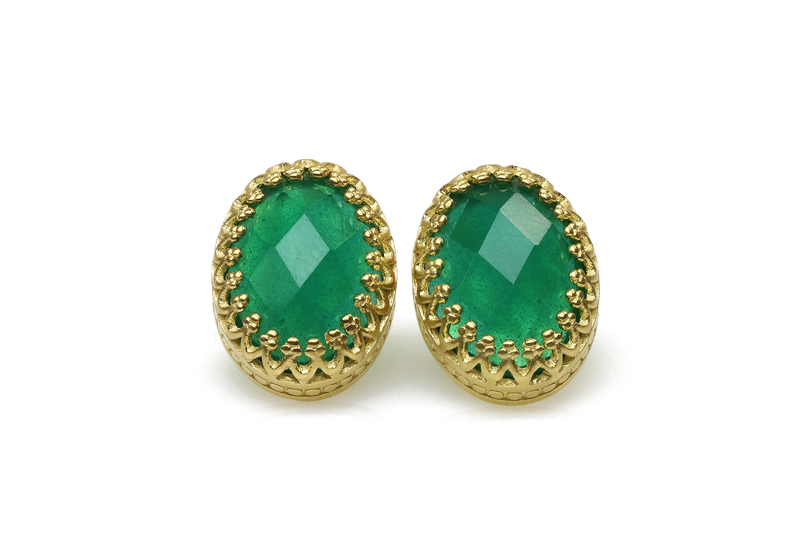 Orecchini Ovali per Donne - Sfaccettato Onice Verde Orecchini Oro - 14k Orecchini per Ragazze e Donne - Gioielli Artigianali con Scatola Regalo