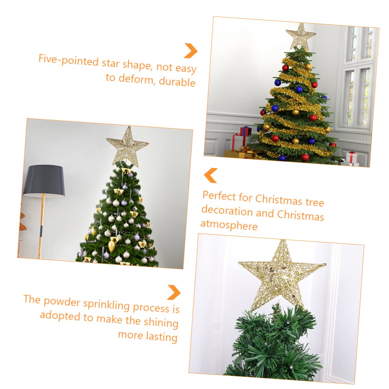 Cabilock 4 Juegos Estrella Superior del Árbol De Navidad Topper De Árbol Estrella De Oro Adornos Topper De Estrella De Árbol De Navidad Dorado Copa del Árbol Golden Planchar 2 Piezas * 4