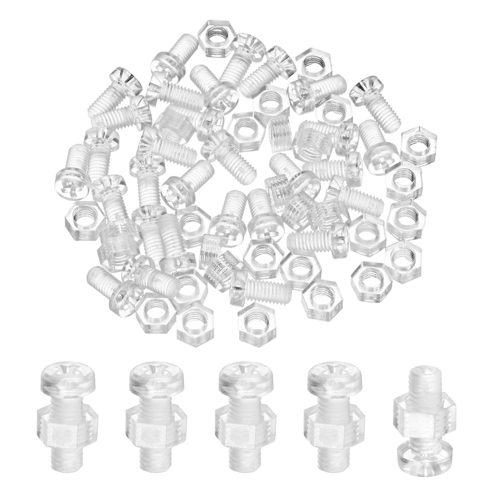 M METERXITY 30-Set Screws Hex Nuts Kit M5x10mm Clear