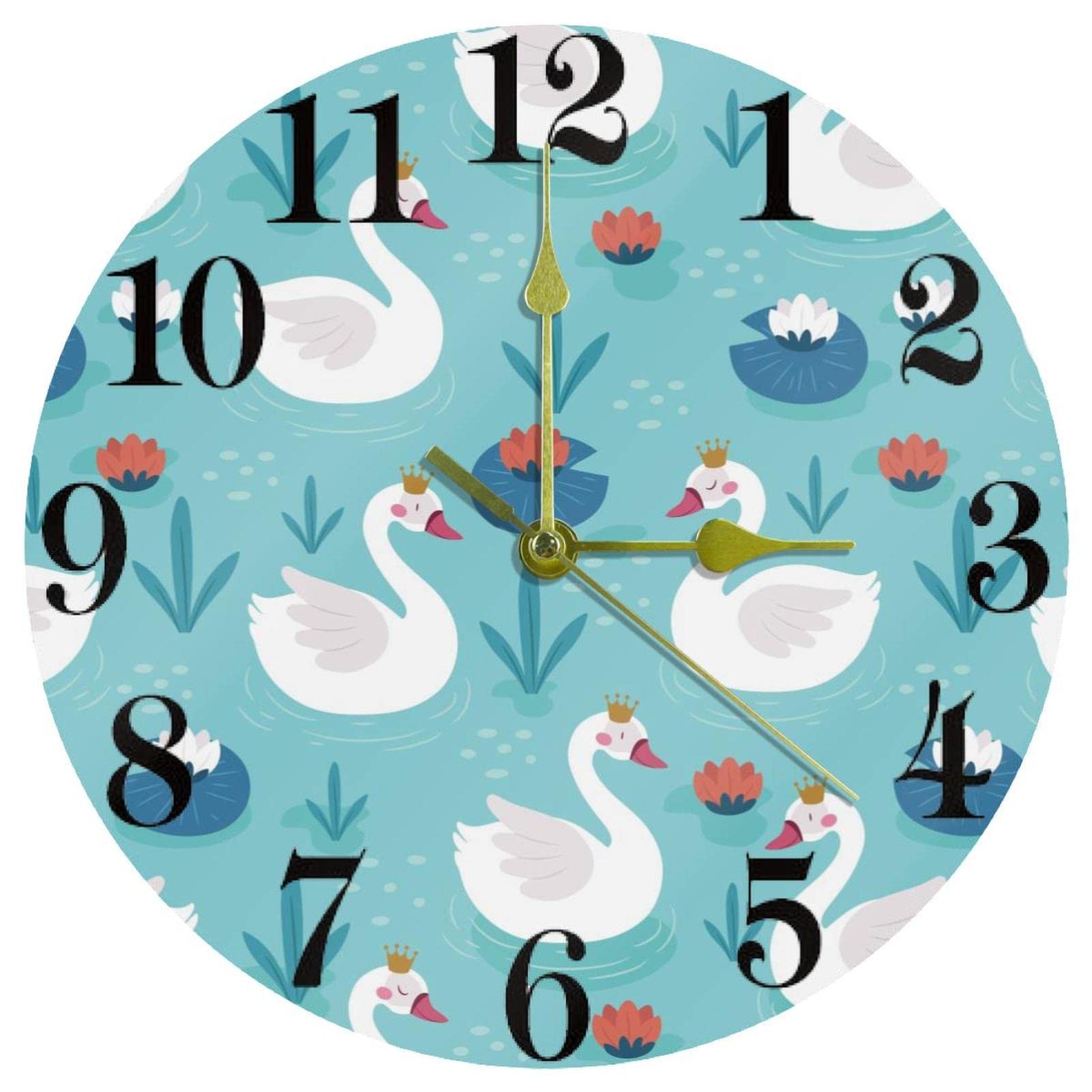 Horloge murale ronde à quartz Classy Swan 25 cm silencieuse