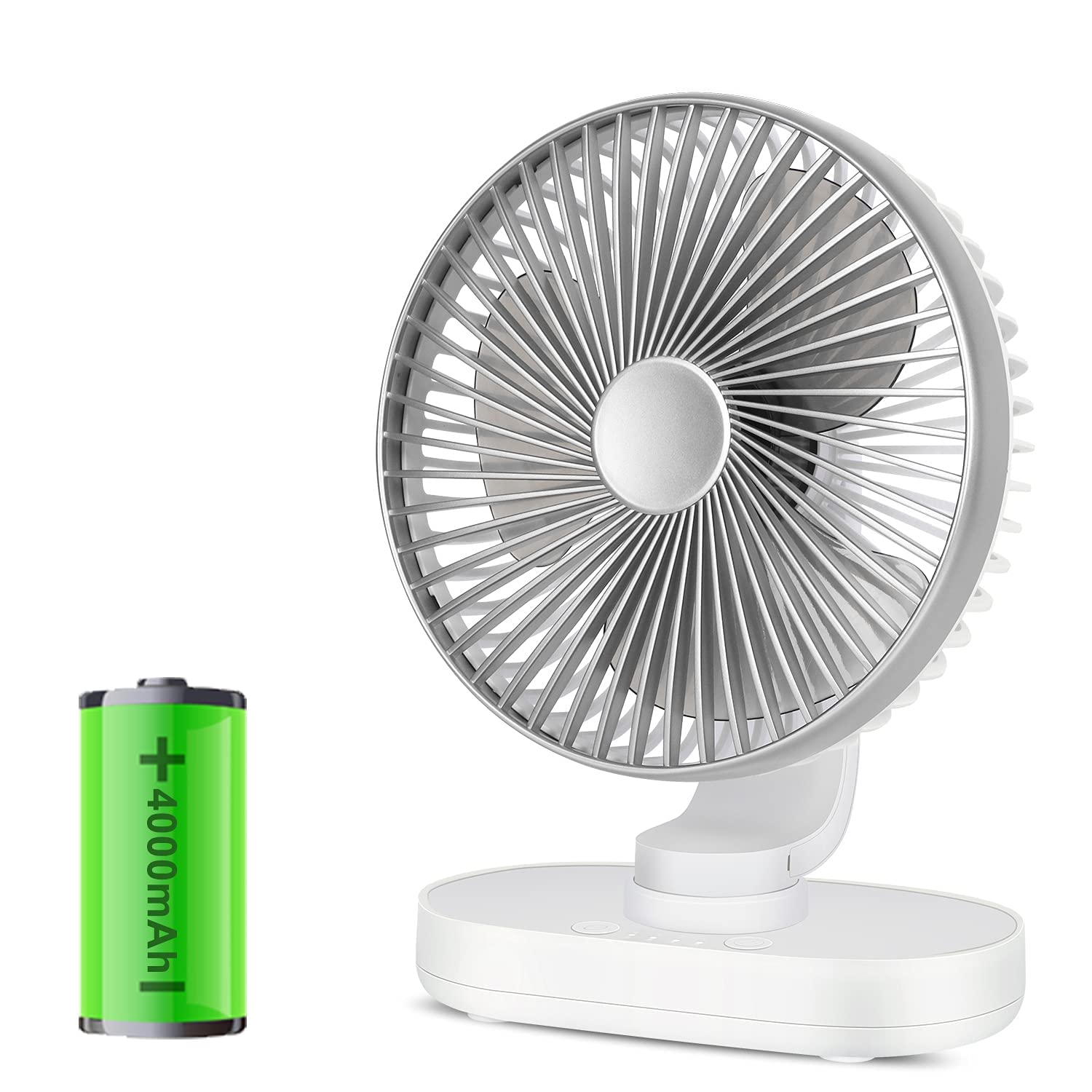 Hoteon USB Desk Fan, 4 Speeds Oscillating Table Fan, USB Rechargeable Fan with 4000mAh Battery, Micro/Type C Input Quiet Personal Mini Fan for Home Office - Silver (B0B67M8RPG) Amazon Price History, Amazon Price Tracker
