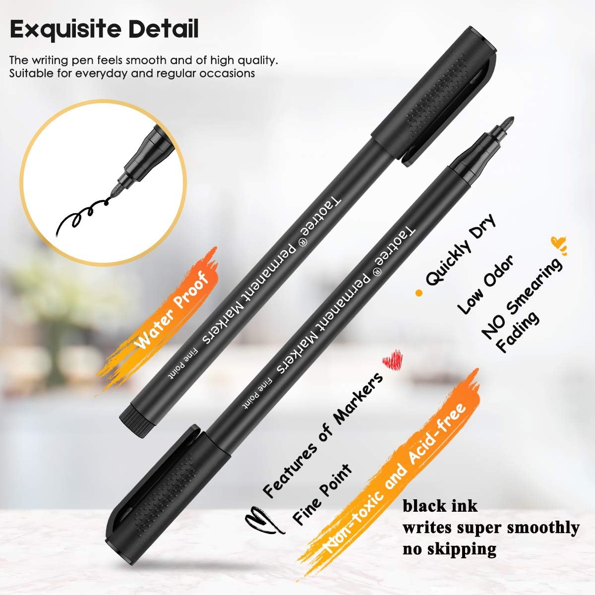 Permanent Markers, Taotree 30 Pack Black Permanent Marker Pens set, Fine Point, for Writing Doodling Marking, Works on most surfaces: Paper, Plastic, Wood, Metal, Great for Art Crafts Scrapbooks
