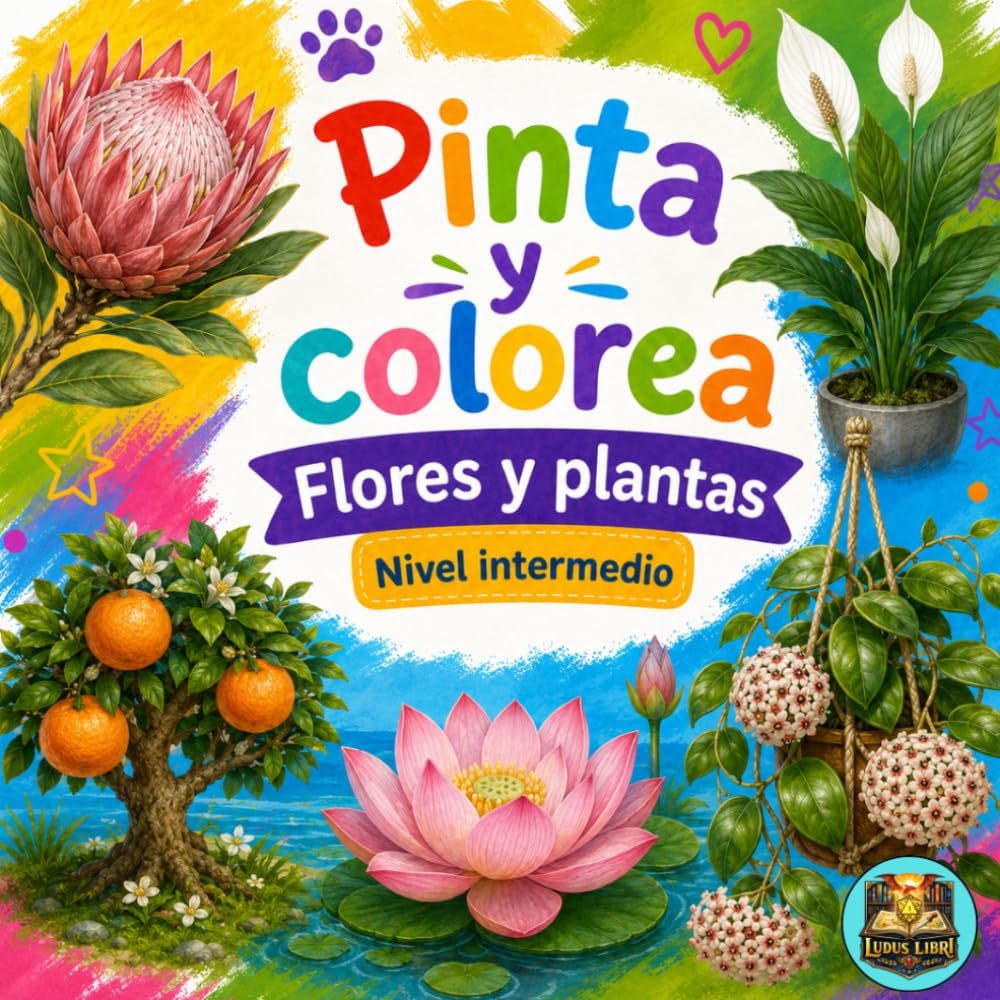 Pinta y colorea: Flores y plantas (nivel intermedio)