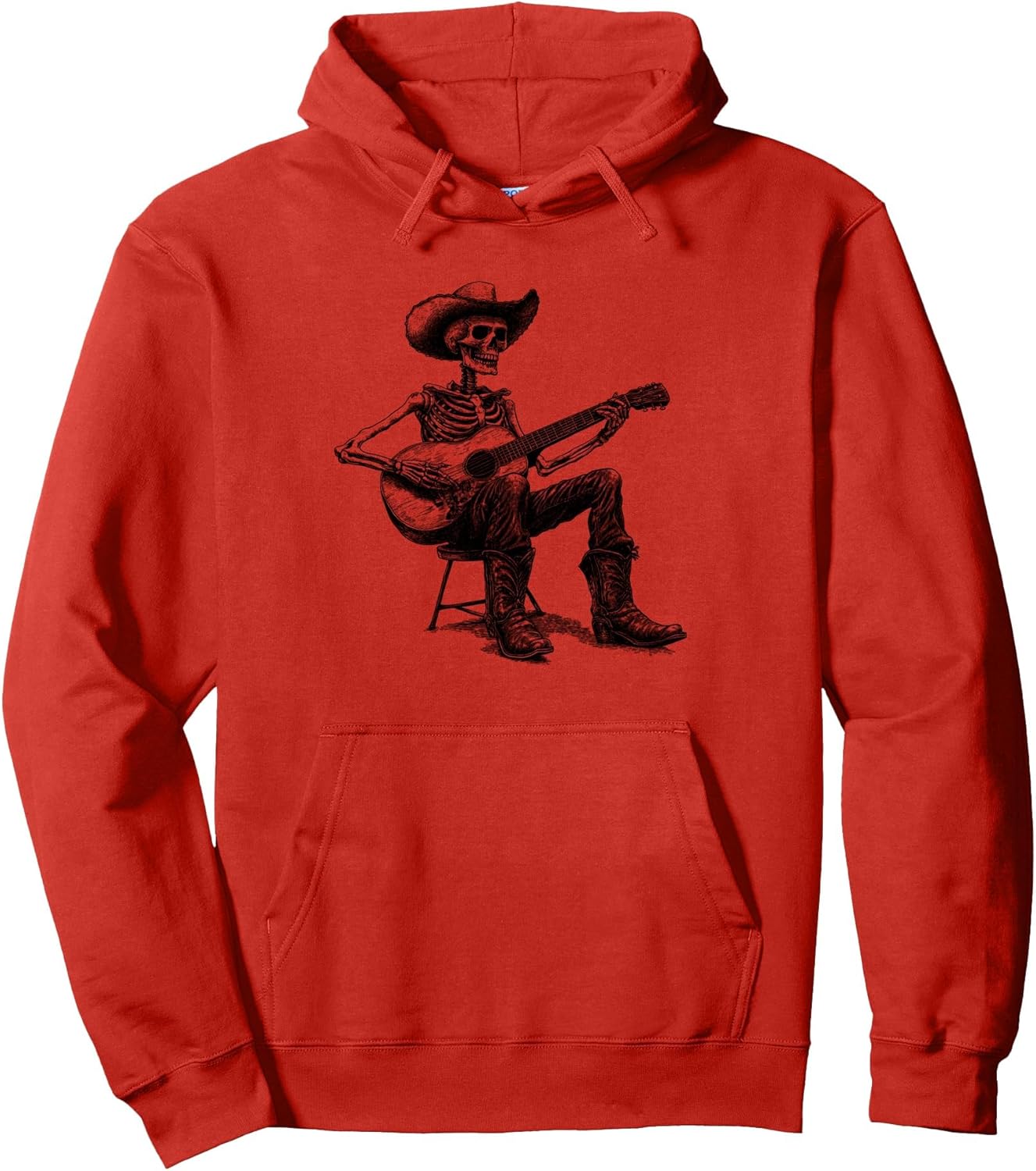 Vintage Western Cowboy Skeleton Playing Guitar Country Music Pullover Hoodie