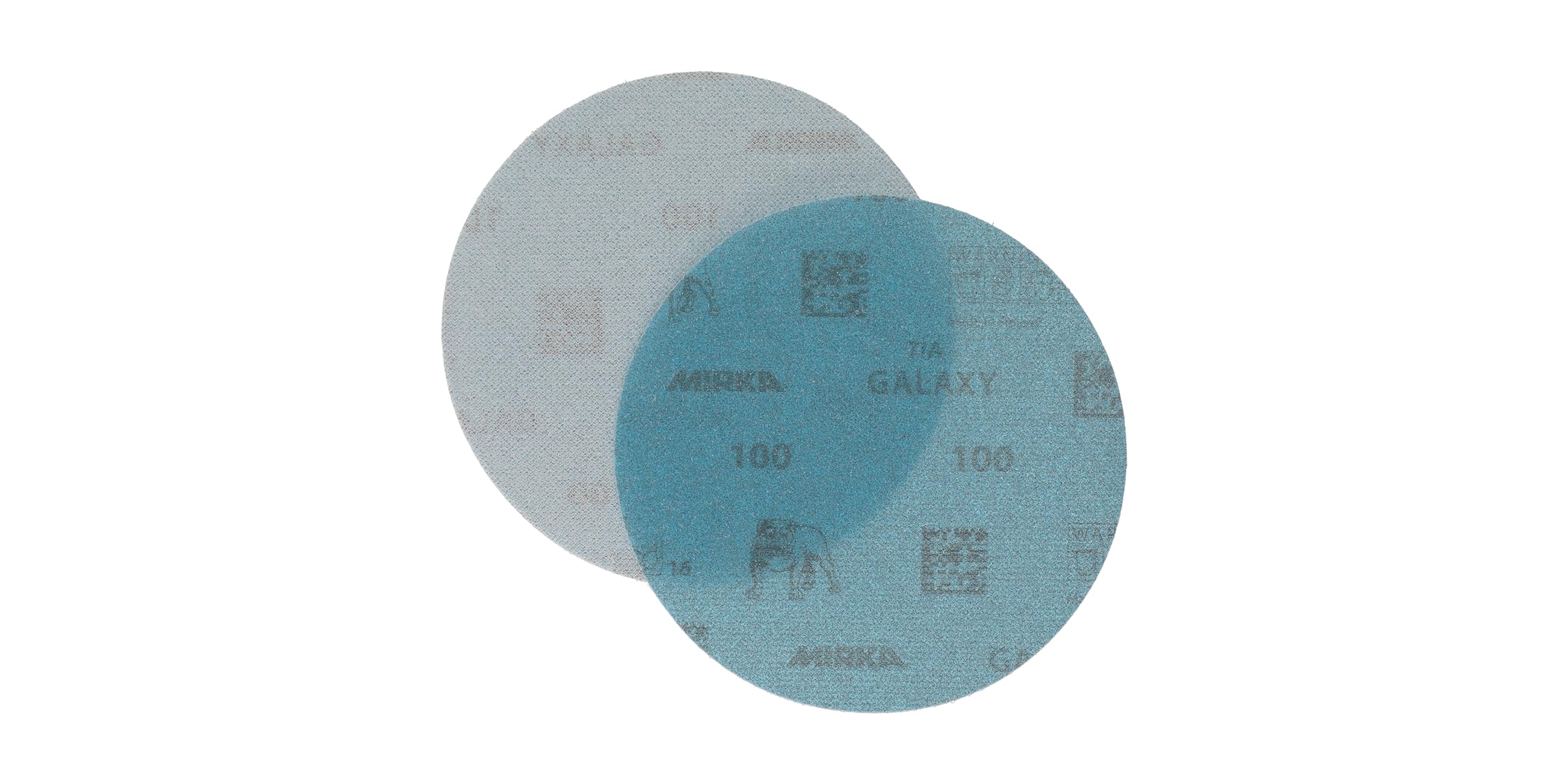 Mirka GalaxySandpaper - Carta abrasiva da 125 mm, grana 100, 50 dischi/confezione, con gancio e anello, abrasiva di alta qualità per resina epossidica, legno, metallo, tecnologia anti-intasamento e