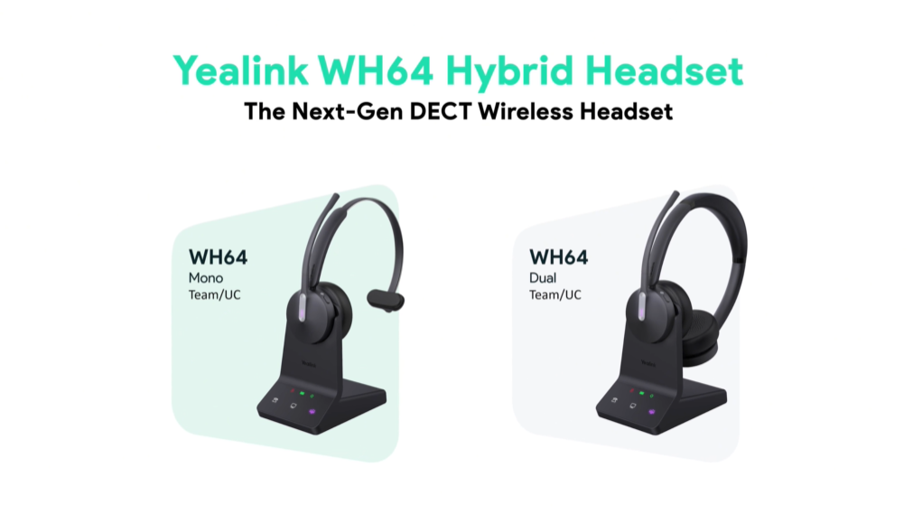 Yealink WH64 Hybrid Mono ワイヤレスヘッドセット Yealink WH64 Hybrid with DECT Dongle, 492ft Range, 32 Talk