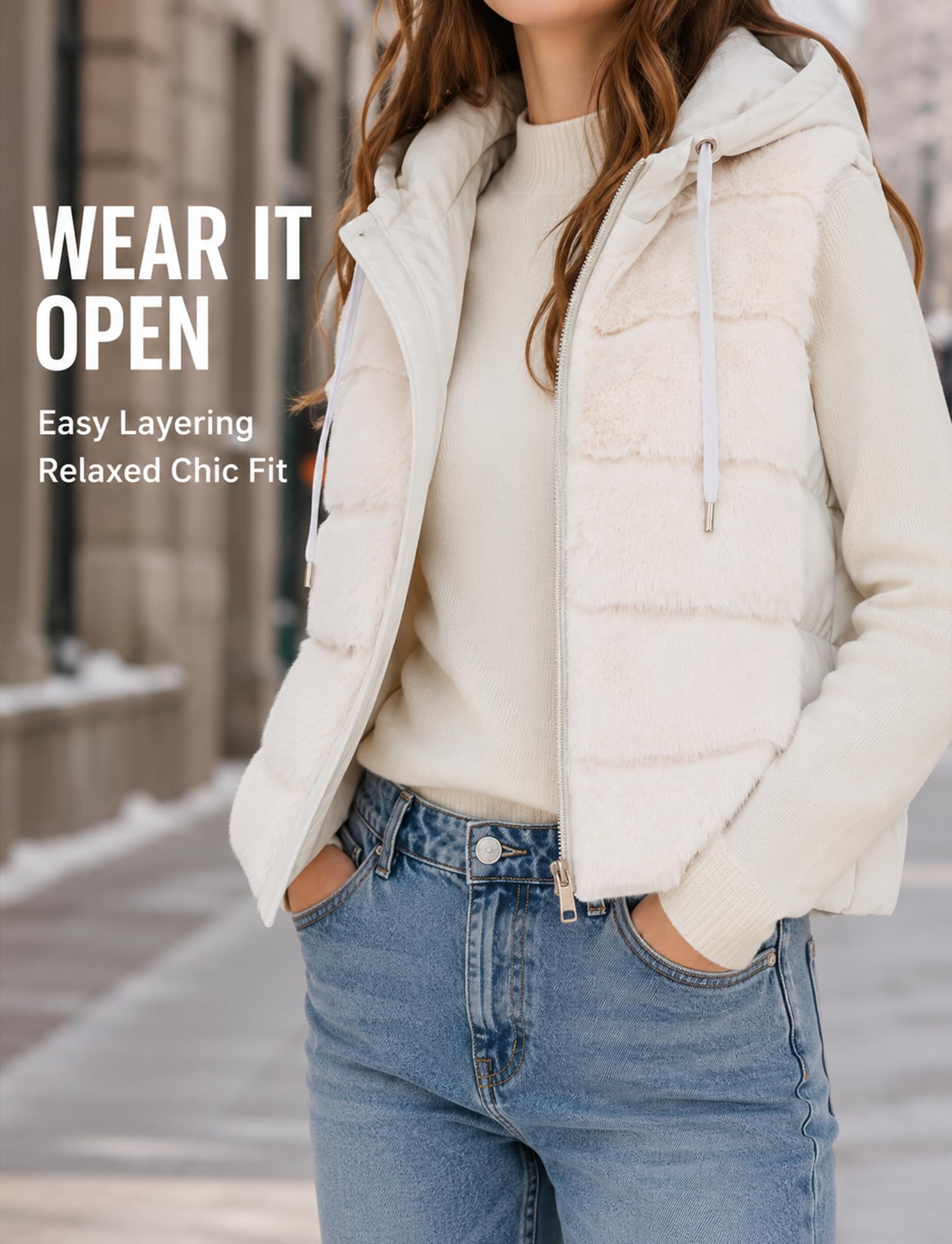 Gilet imbottito da donna, in pile, senza maniche, con parte anteriore