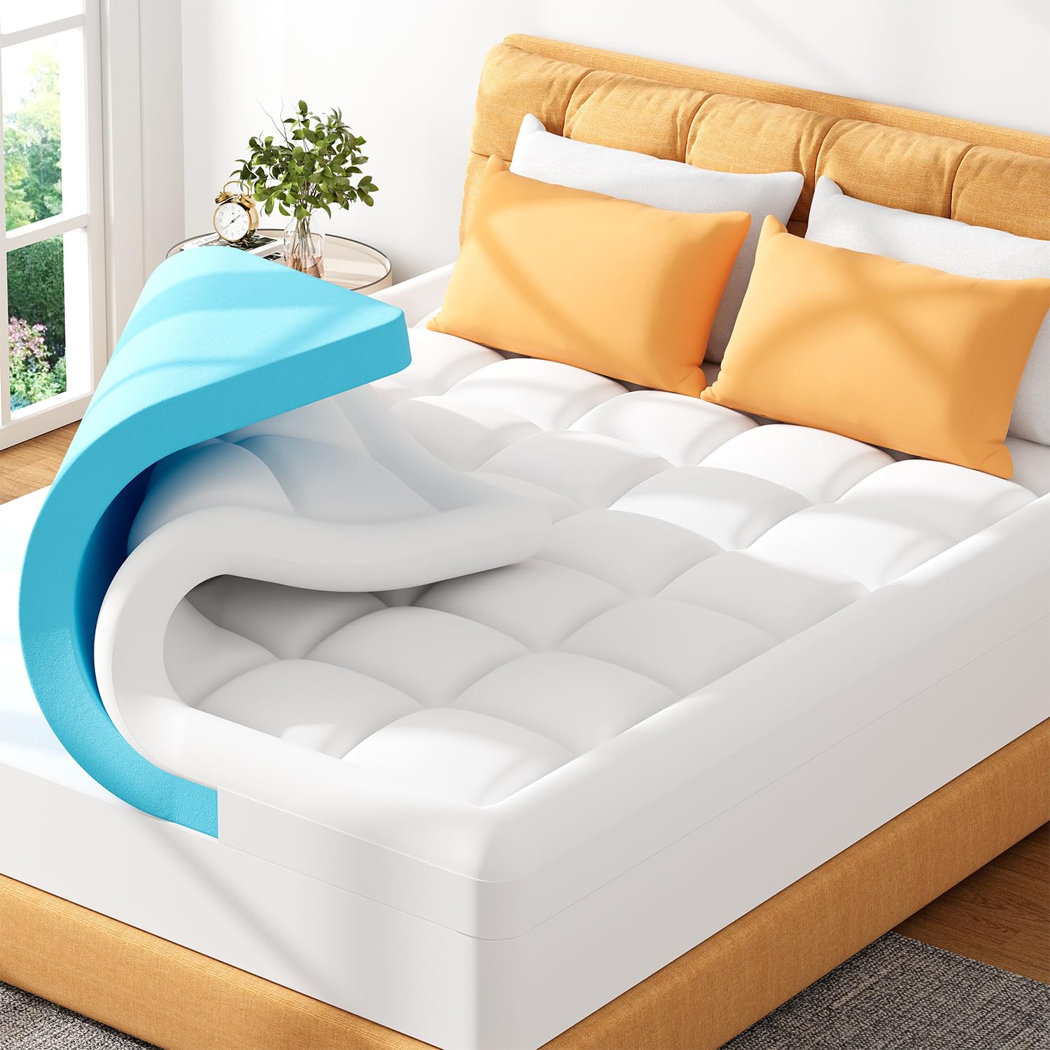 ELEMUSE Memory Foam Mattress Topper Double Bed - Soft Mattress Topper with Washable Cover,...